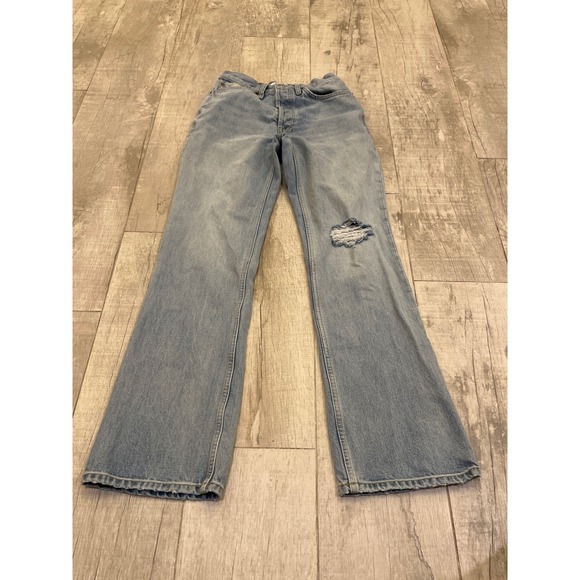 RE/DONE Originals High Rise Straight Leg Jeans Light Wash Distressed Blue Sz 27 - Picture 3 of 12